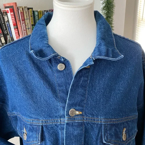 Vtg Tyca Union Made American Legion Riders Dark Wash Denim Jean Trucker Jacket L - Picture 2 of 10